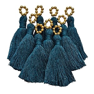 zippy flora sareeblousedupatta tassels mini cotton tassels with pearls pack of 10 with golden pearl prussian blue