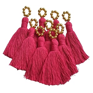 zippy flora sareeblousedupatta tassels mini cotton tassels with pearls pack of 10 with golden pearl dark pink