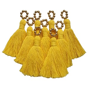 zippy flora saree blouse amp dupatta mini cotton tassels with elegant pearl embellishments for ethnic wear decoration diy craft amp sewing projects pack of 10 bright yellow with golden pearl accents