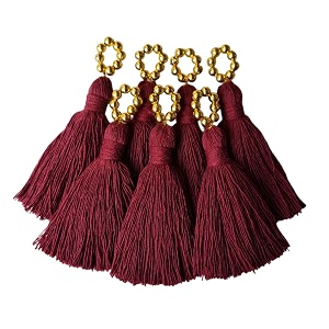 zippy flora sareeblousedupatta tassels mini cotton tassels with pearls pack of 10 with golden pearl burgundy