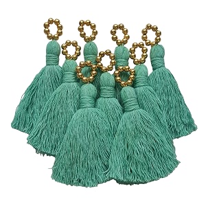 zippy flora sareeblousedupatta tassels mini cotton tassels with pearls pack of 10 with golden pearl turquoise blue
