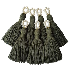 zippy flora sareeblousedupatta tassels mini cotton tassels with pearls pack of 10 army green
