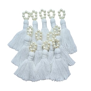 zippy flora sareeblousedupatta tassels mini cotton tassels with pearls pack of 10 white