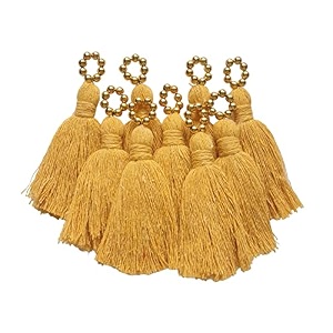 zippy flora sareeblousedupatta tassels mini cotton tassels with pearls pack of 10 with golden pearl mustard