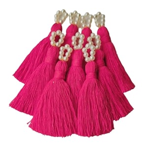 zippy flora sareeblousedupatta tassels mini cotton tassels with pearls pack of 10 dark pink