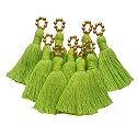 Zippy Flora Saree/Blouse/Dupatta Tassels, mini Cotton Tassels with Pearls, Pack of 10 (with Golden Pearl (Parrot Green))