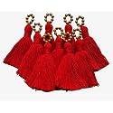 Zippy Flora Saree/Blouse/Dupatta Tassels, mini Cotton Tassels with Pearls, Pack of 10 (with Golden Pearl (Red))