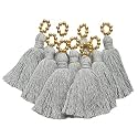 Zippy Flora Saree/Blouse/Dupatta Tassels, mini Cotton Tassels with Pearls, Pack of 10 (with Golden Pearl (Grey))