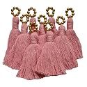 Zippy Flora Saree/Blouse/Dupatta Tassels, mini Cotton Tassels with Pearls, Pack of 10 (with Golden Pearl (Baby Pink))