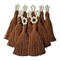 Zippy Flora Saree/Blouse/Dupatta Tassels, mini Cotton Tassels with Pearls, Pack of 10 (Chocolate Brown)