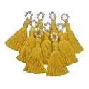 Zippy Flora Yellow Mini Cotton Tassels with Pearls | Pack of 10 Decorative Tassels for Saree, Blouse &amp; Dupatta | Handmade Fabric Latkans for Ethnic Wear &amp; Craft Projects