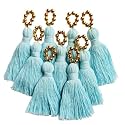 Zippy Flora Saree/Blouse/Dupatta Tassels, mini Cotton Tassels with Pearls, Pack of 10 (with Golden Pearl (Sky Blue))
