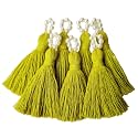 Zippy Flora Saree/Blouse/Dupatta Tassels, mini Cotton Tassels with Pearls, Pack of 10 (Olive Green)