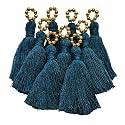 Zippy Flora Saree/Blouse/Dupatta Tassels, mini Cotton Tassels with Pearls, Pack of 10 (with Golden Pearl (Prussian Blue))