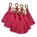 Zippy Flora Saree/Blouse/Dupatta Tassels, mini Cotton Tassels with Pearls, Pack of 10 (with Golden Pearl (Dark Pink))
