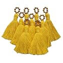 Zippy Flora Saree, Blouse &amp; Dupatta Mini Cotton Tassels with Elegant Pearl Embellishments for Ethnic Wear Decoration, DIY Craft &amp; Sewing Projects (Pack of 10, Bright Yellow with Golden Pearl Accents)