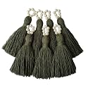 Zippy Flora Saree/Blouse/Dupatta Tassels, mini Cotton Tassels with Pearls, Pack of 10 (Army Green)