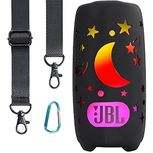 zitel case for jbl pulse 5 portable bluetooth speaker silicone protective cover with shoulder strap and carabiner case only - black