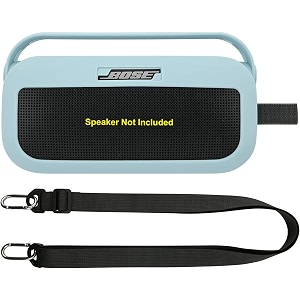 zitel silicone case compatible for bose soundlink flex bluetooth portable speaker protective cover with built-in handle shoulder strap and carabiner case only - stone blue