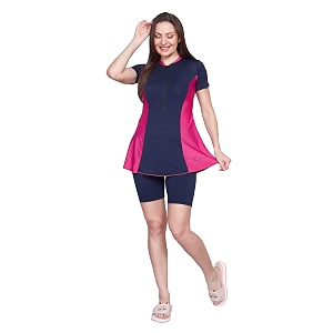 zium 4-way lycra one piece women swimsuit a-line with attached cycling shorts amp padded with lining