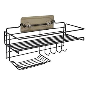 zivik self-adhesive shower shelf soap with hooks - rustproof bathroom shower caddy storage organizer - stainless steel shower rack basket for shampoo soap razor black