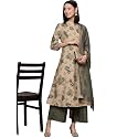 ZIYAA Women39s Beige Chanderi A-Line Kurta Palazzo