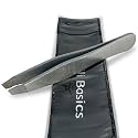 Zizzili Basics Tweezers - Surgical Grade Stainless Steel - Slant Tip for Expert Eyebrow Shaping and Facial Hair Removal - with Bonus Protective Pouch - Best Tweezer for Men and Women