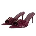ZJGZF Ruched Kitten Heels for Women 3 Inch Pointed High Heels Sandals Peep Open Toe Slip on Stiletto Pumps Sexy Dressy Mules