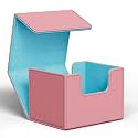 ZLCA Card Deck Box for Trading Cards, MTG Commander Deck Box Holds 120+ Single Sleeved Cards, Leather Magnetic Card Storage Box Fits for TCG CCG Magic Cards (Pink&amp;Blue)