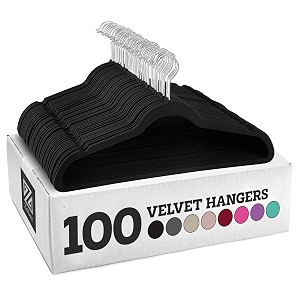 zober non-slip velvet hangers - suit hangers 100 pack ultra thin space saving 360 degree swivel hook strong and durable clothes hangers hold up-to 10 lbs for coats jackets pants dress clothes
