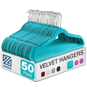 zober non-slip velvet hangers suit hangers 50 pack ultra thin space saving 360 degree swivel hook strong and durable clothes hangers hold up-to 10 lbs for coats jackets pants dress turquoise