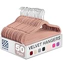 ZOBER Non-Slip Velvet Hangers, Suit Hangers (50 Pack) Ultra Thin Space Saving 360 Degree Swivel Hook Strong and Durable Clothes Hangers Hold Up-to 10 Lbs, for Coats Jackets, Pants (Blush/Light Pink)