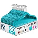 ZOBER Non-Slip Velvet Hangers, Suit Hangers (50 Pack) Ultra Thin Space Saving 360 Degree Swivel Hook Strong and Durable Clothes Hangers Hold Up-to 10 Lbs, for Coats, Jackets, Pants, Dress (Turquoise)