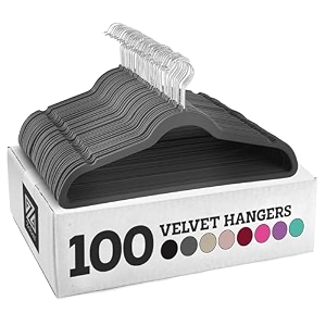zober space saving velvet hangers strong and durable hold up to 10 lbs - 360 degree chrome swivel hook - ultra thin non slip suit hangers - gray 100 pieces