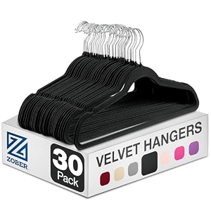 zober space saving velvet hangers strong and durable hold up to 10 lbs - 360 degree chrome swivel hook - ultra thin non slip suit hangers black 30 pack