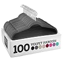 ZOBER Space Saving Velvet Hangers Strong and Durable Hold Up to 10 Lbs - 360 Degree Chrome Swivel Hook - Ultra Thin Non Slip Suit Hangers - (Gray, 100 Pieces)