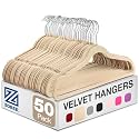 ZOBER Space Saving Velvet Hangers Strong and Durable Hold Up to 10 Lbs - 360 Degree Chrome Swivel Hook - Ultra Thin Non Slip Suit Hangers - 50 Pack (Ivory)