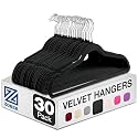 ZOBER Space Saving Velvet Hangers Strong and Durable Hold Up to 10 Lbs - 360 Degree Chrome Swivel Hook - Ultra Thin Non Slip Suit Hangers, Black (30 Pack)