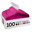ZOBER Space Saving Velvet Hangers Strong and Durable Hold Up to 10 Lbs - 360 Degree Chrome Swivel Hook - Ultra Thin Non Slip Suit Hangers - (Pink, 100 Pack)