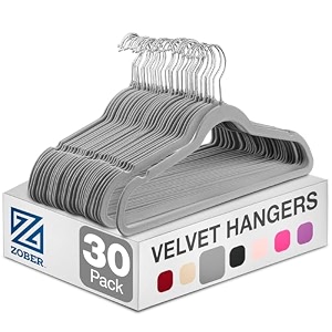 zober space saving velvet hangers strong and durable hold up to 10 lbs - 360 degree chrome swivel hook - ultra thin non slip suit hangers black 30 pack