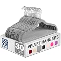 Zober Velvet Hangers - Heavy Duty Hangers for Coats, Pants &amp; Dress Clothes - Non Slip Clothes Hanger Set - Space Saving Felt Hanger for Clothing (Gray, 30 Pack)