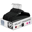 ZOBER Space Saving Velvet Hangers Strong and Durable Hold Up to 10 Lbs - 360 Degree Chrome Swivel Hook - Ultra Thin Non Slip Suit Hangers, Black (30 Pack)