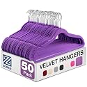 ZOBER Velvet Hangers 50 Pack - Heavy Duty Purple Clothes Hangers for Coats, Pants &amp; Dress Clothes - Non Slip, Space Saving Felt Set for Clothing