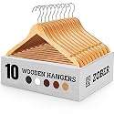 Zober Wooden Suit Hangers Pack of 10 with Non Slip Pants Bar - Smooth Finish Solid Wood Coat Hanger with 360° Swivel Hook and Precisely Cut Notches for Camisole, Jacket, Pant, Dress Clothes Hangers