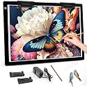 Zocelight A2 Light pad,7mm Ultra-Thin led Light Box,3 Levels Dimming/Stepless Dimming Light Table with 2 Clips and 12V 2A Adapter,Large Light Board for Diamond Painting,Drawing,Sketching,Tattoo