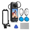 Insta 360 X3 Dual Lens Sticky Tempered Glass Cover | Hard Case Anti-Scratch Dustproof Protective Frame Tripod Adapter Mount | Action Camera Accessories