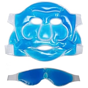 reusable hot amp cold gel face mask set with eye mask cooling and warming compress for facial relaxation puffy eyes headache comfort and spa care adjustable straps blue pack of 2