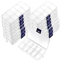 ZOENHOU 32 Pack 10 Grids Plastic Bead Box Organizer, Clear Plastic Organizer Storage Crafts Box with Adjustable Dividers for Jewelry Bead Earring Art Crafts Fishing Hooks