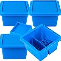 ZOENHOU 4 PCS 12 Hole Square Multifunction Paint Brush Basin Cleaner, Plastic Twin Compartment Artist Brush Washer with Brush Holder and Lid for Cleaning Acrylic Watercolor Oil Painting