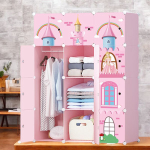 zofiy 12 door 12 shelf plastic metal collapsible wardrobe clothes organiser pp collapsible wardrobe finish color - pink cinderella diydo-it-yourself